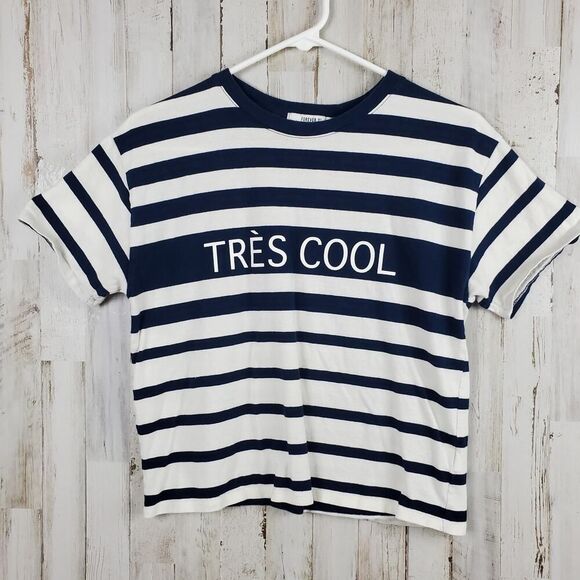 Forever 21 Striped Short Sleeve Tee Shirt White Blue Size Medium - Picture 1 of 7